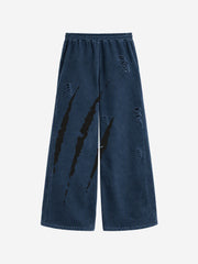 Claw Scratch Distressed Wide-Leg Baggy Sweatpants