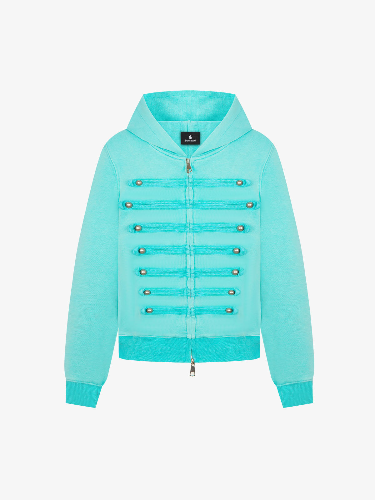 Distressed Napoleon Studded Boxy Zip-Up Hoodie