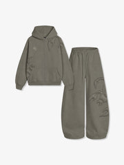 Cotton-Blend Quilted Padded Embroidered Hoodie & Wide-Leg Sweatpants Set