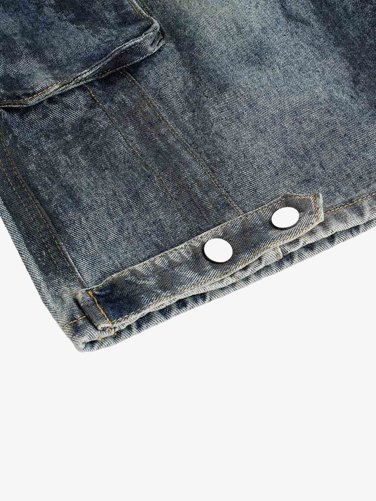 Grunge Wash Cargo Denim Shorts 