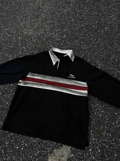 Dirty-Dye Embroidered Long Sleeve Polo Shirt 