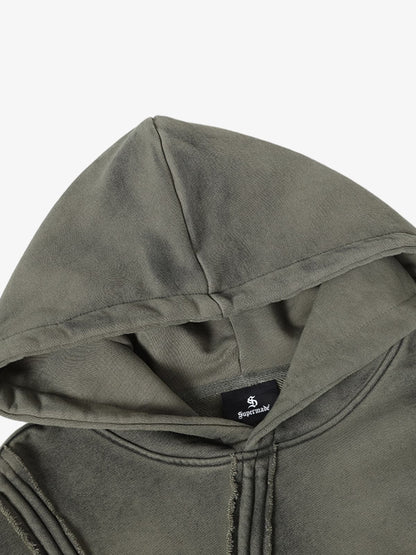 Retro Washed Distressed Irregular Shape Hoodie 