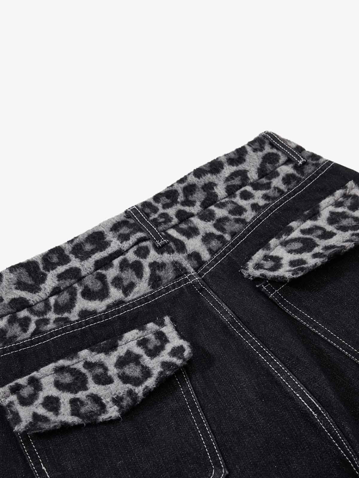 Vintage Leopard Print Waistband Patch Baggy Jeans 