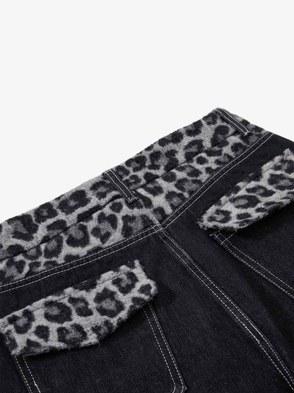 Vintage Leopard Print Waistband Patch Baggy Jeans 