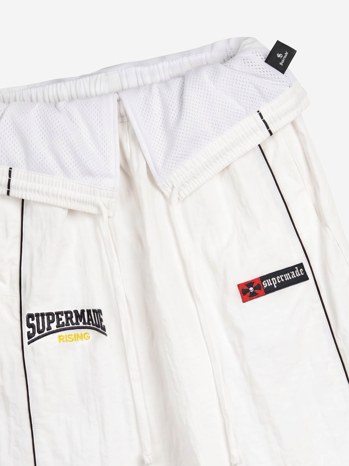 Color Block Embroidered Foldover-Waist Drawstring Track Pants