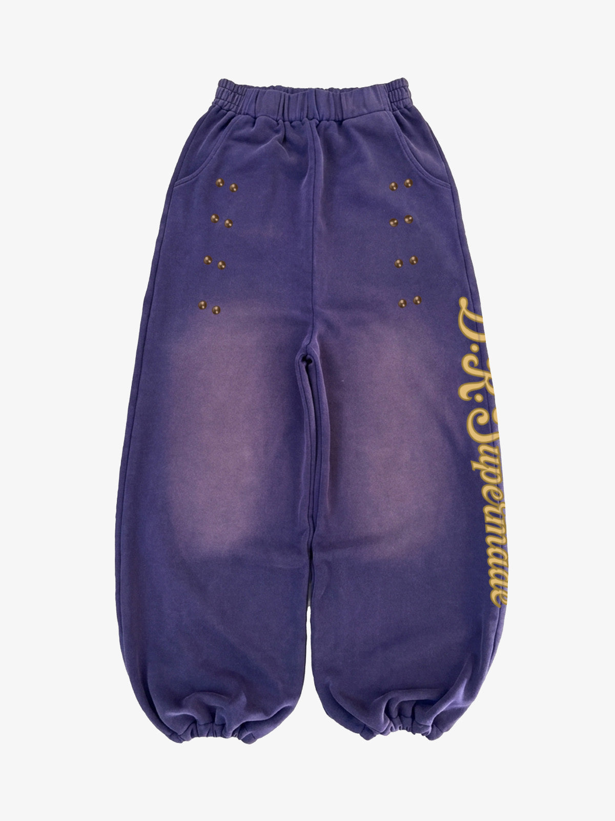 Studded Script Graphic Curved-Leg Sweatpants
