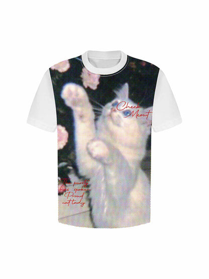 Retro Cute Cat Print T-shirt 