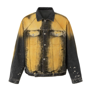 Ink-Splatter Washed Distressed Denim Jacket