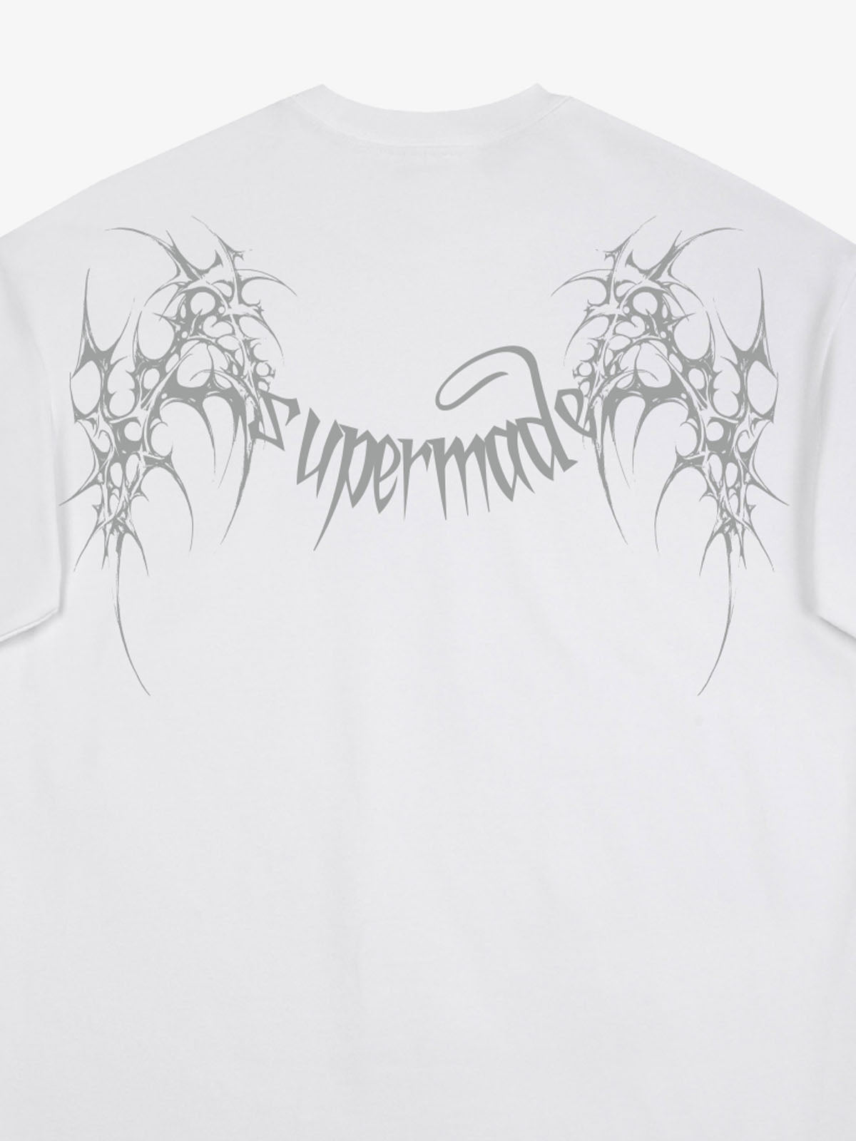 THE SUPERMADE Futuristic spiked pattern gothic style logo font design T-shirts 