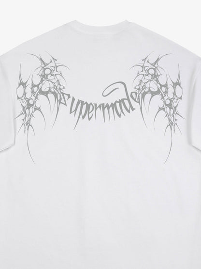 THE SUPERMADE Futuristic spiked pattern gothic style logo font design T-shirts 