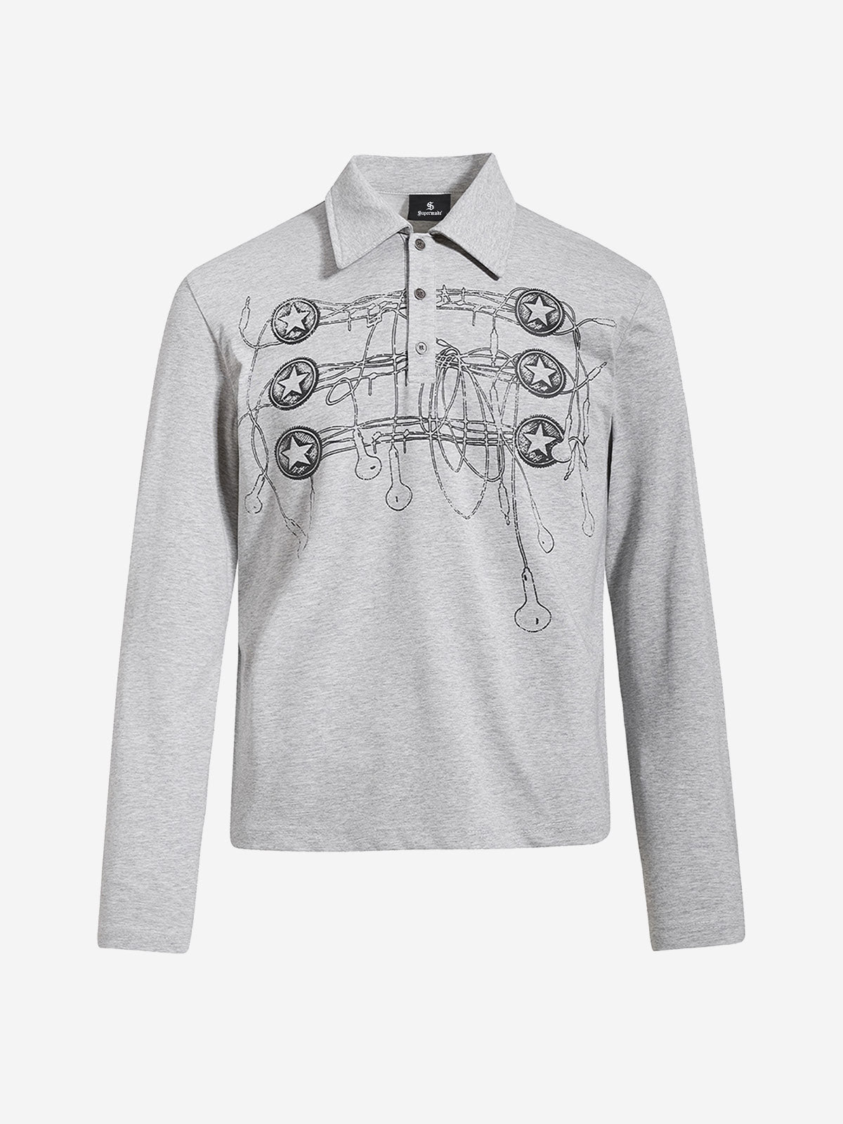 Music Graphic Metal-Button Long Sleeve Polo Shirt