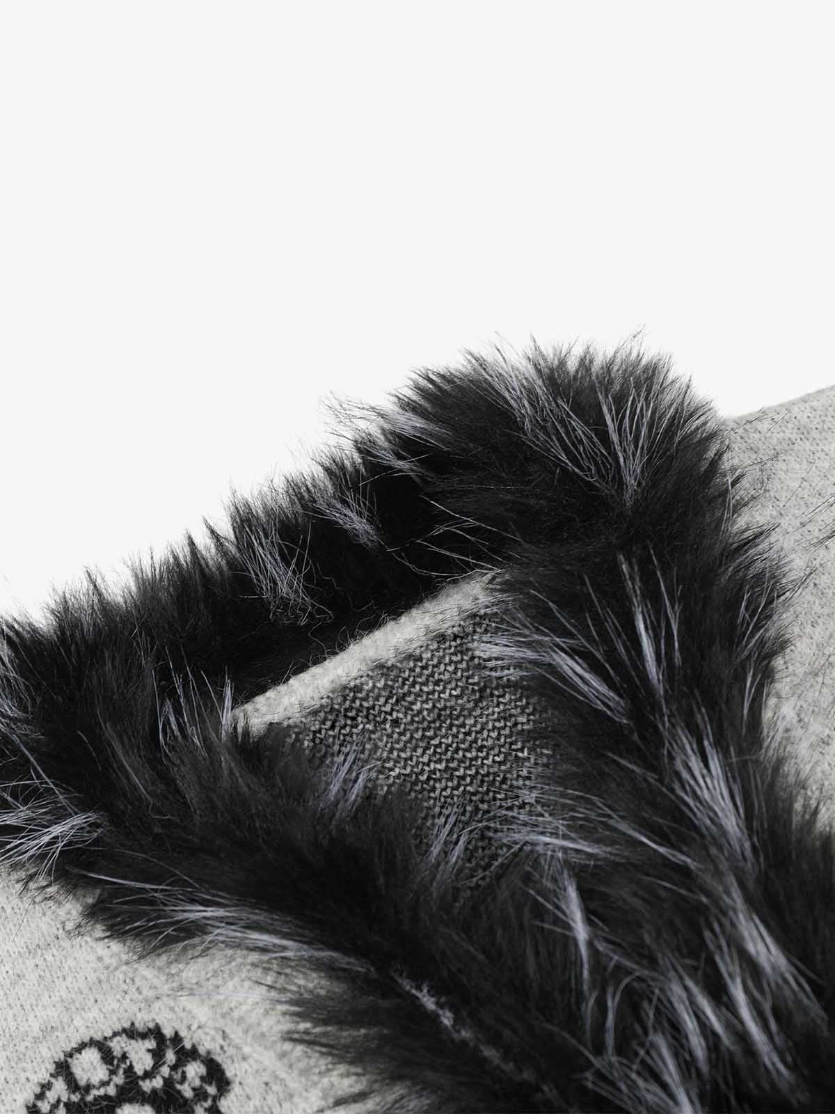 Cartoon Puppy Jacquard Faux-Fur Collar Knit Sweater