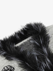 Cartoon Puppy Jacquard Faux-Fur Collar Knit Sweater