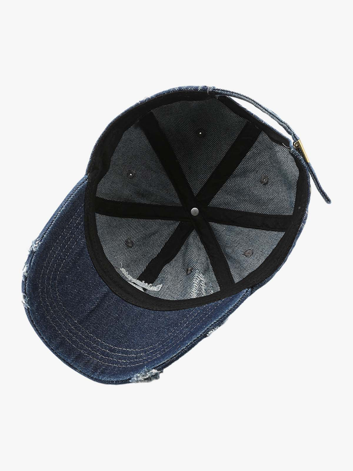 Distressed Denim Baseball Cap with Embroidered Lettering - Perfect for Casual and Sporty Looks 