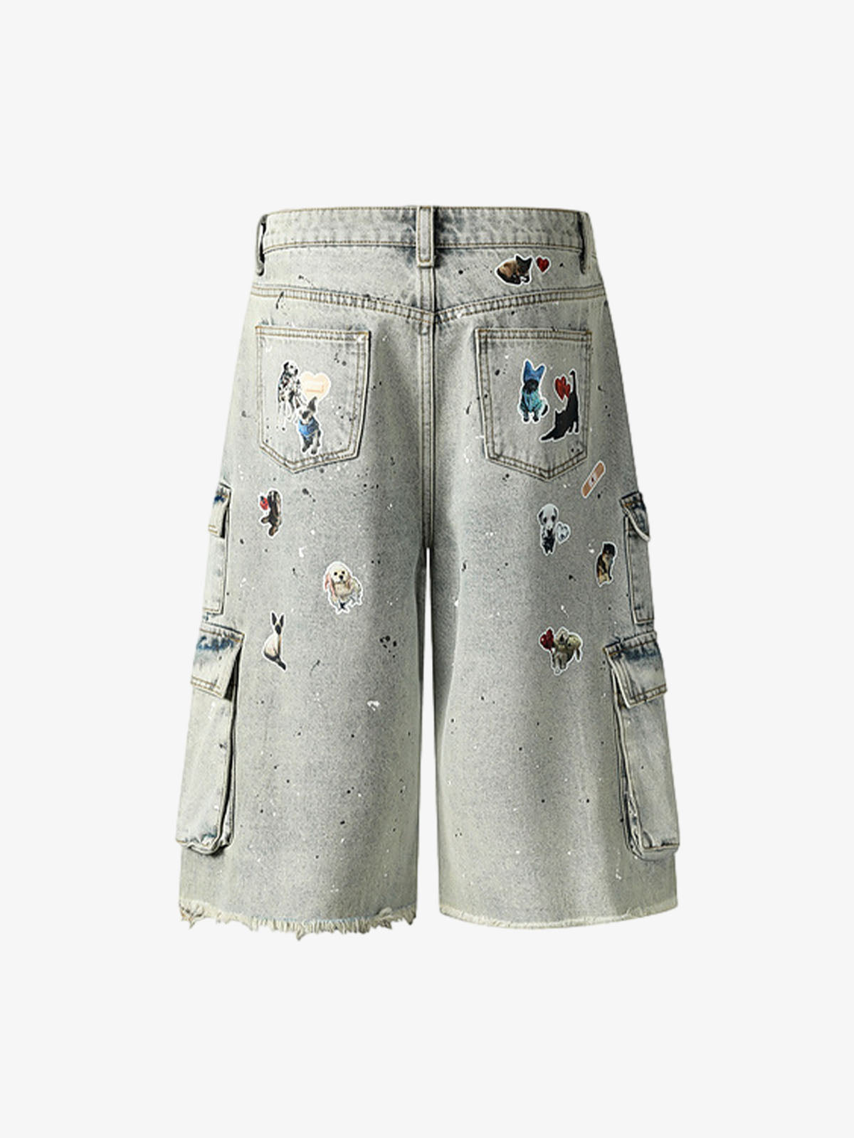 Sticker Distressed Washed Denim Jort 