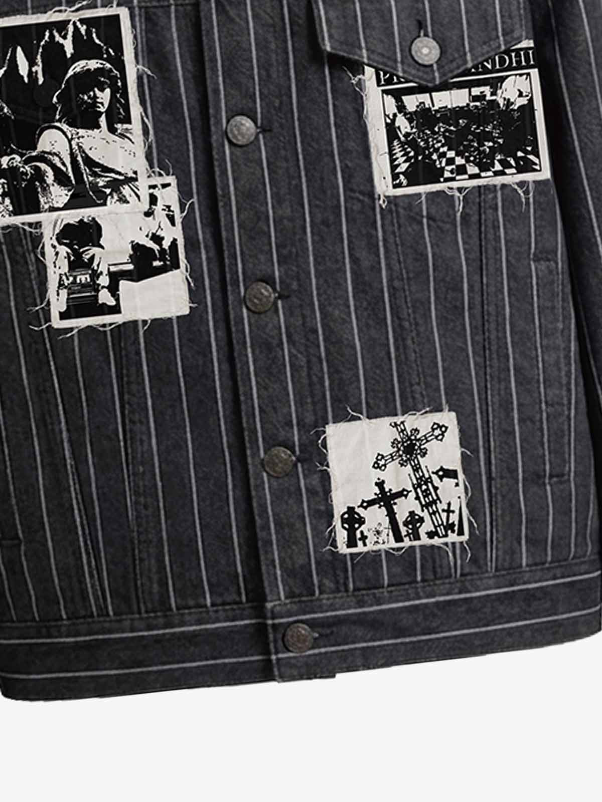 Vintage Pinstripe Patchwork Baggy Denim Set 
