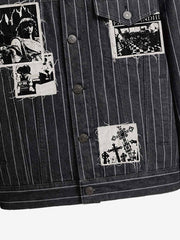 Vintage Pinstripe Patchwork Baggy Denim Set 