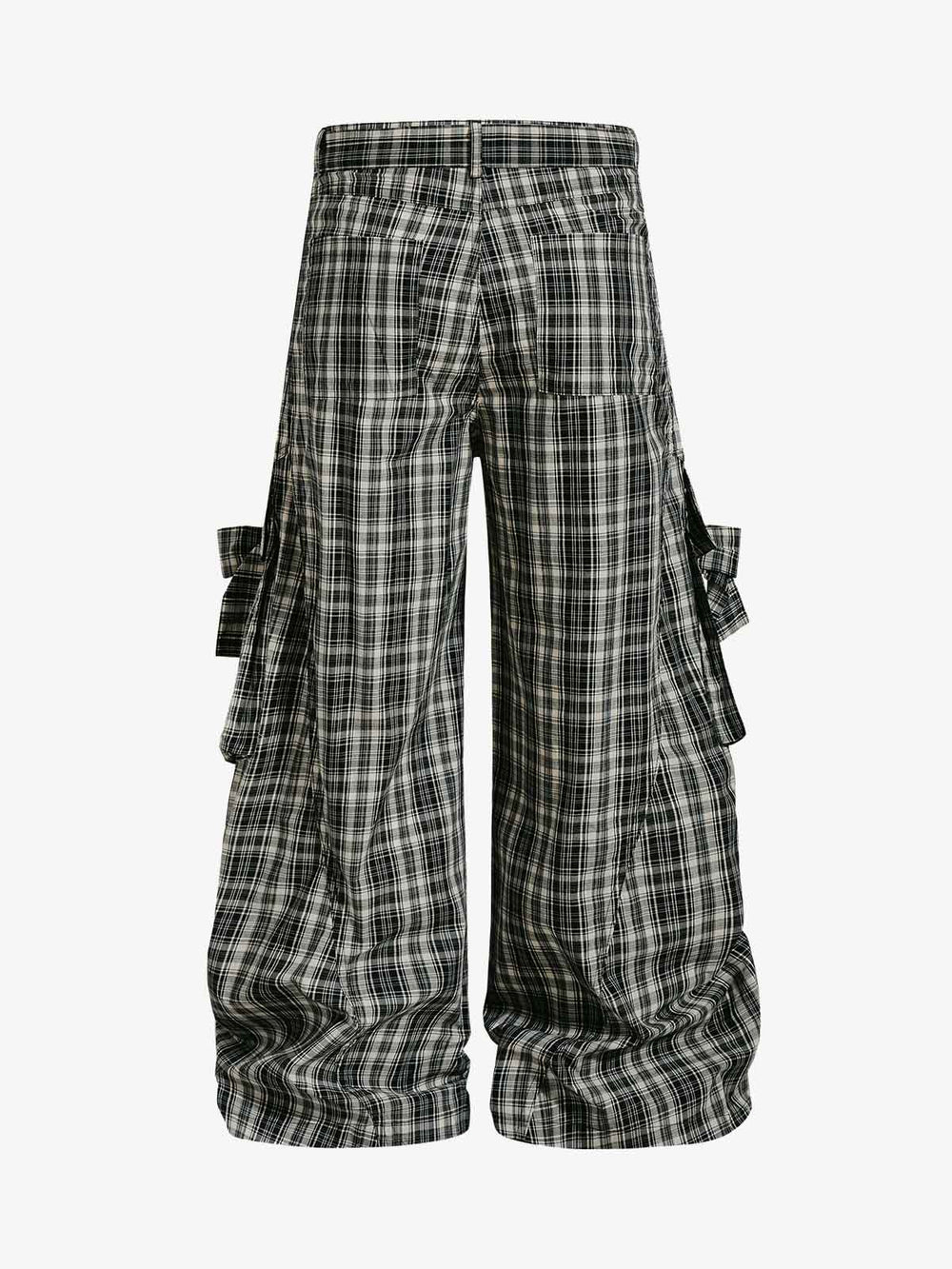 Retro Plaid Lace-Up Cargo Pants; Black / S, Black / M, Black / L, Black / XL
