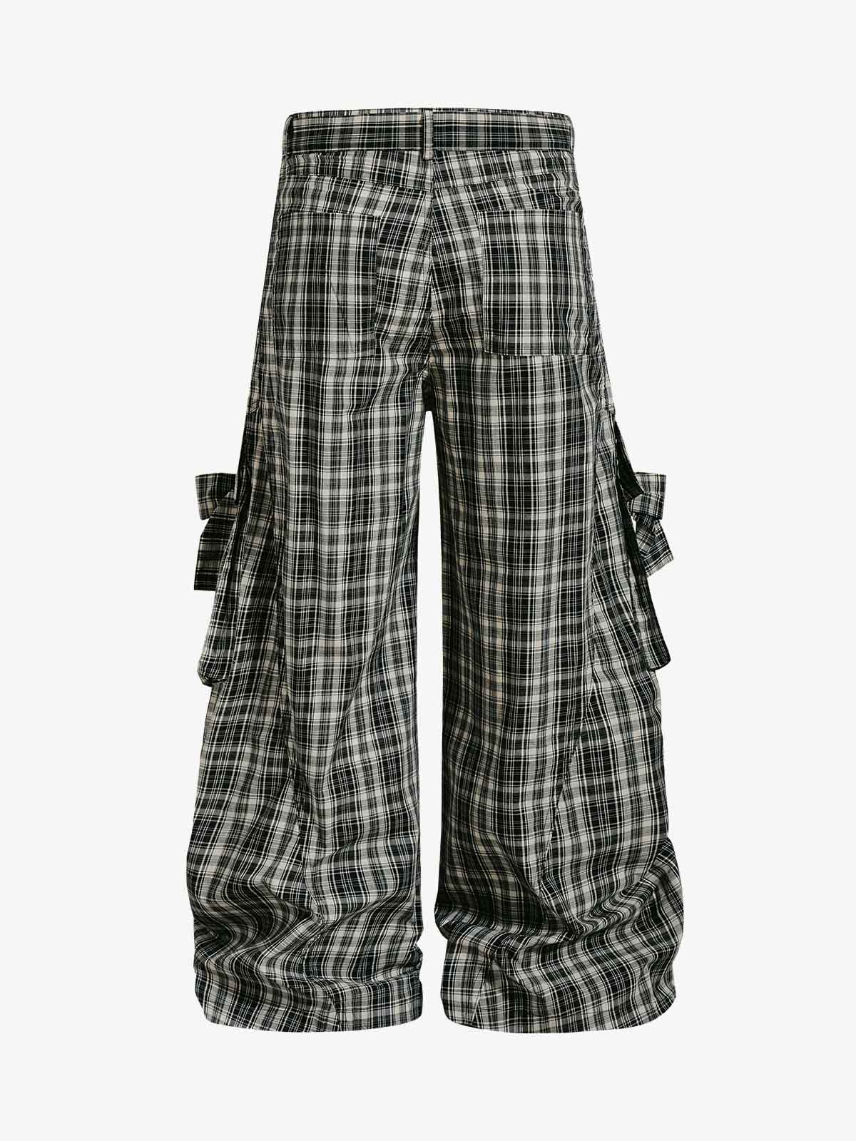 Retro Plaid Lace-Up Cargo Pants 