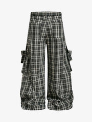 Retro Plaid Lace-Up Cargo Pants 