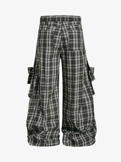 Retro Plaid Lace-Up Cargo Pants 