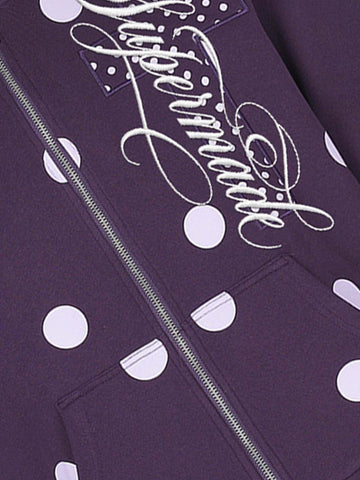 Polka Dot Logo Embroidered Cross Appliqué Zip Hoodie