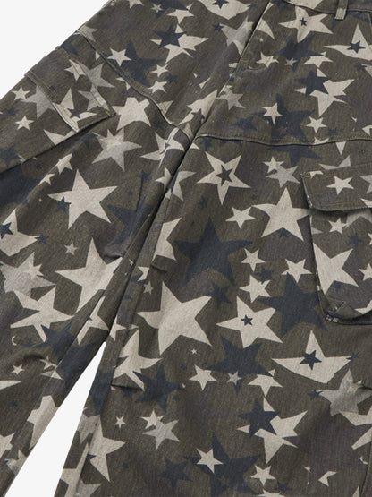 Retro Star Print Barrel Cargo Pants 