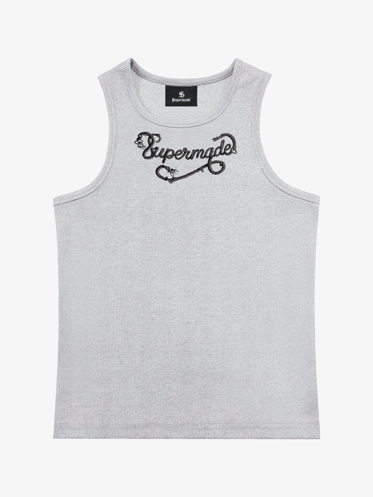 Cotton-blend black, white and gray vest with scorpion embroidered logo and deformed logo print 