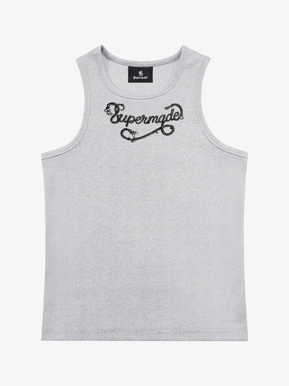Cotton-blend black, white and gray vest with scorpion embroidered logo and deformed logo print 