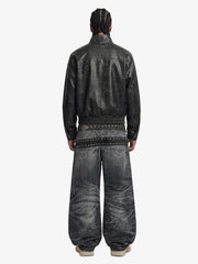 Retro Leather Stand-Collar Elastic Hem Jacket 