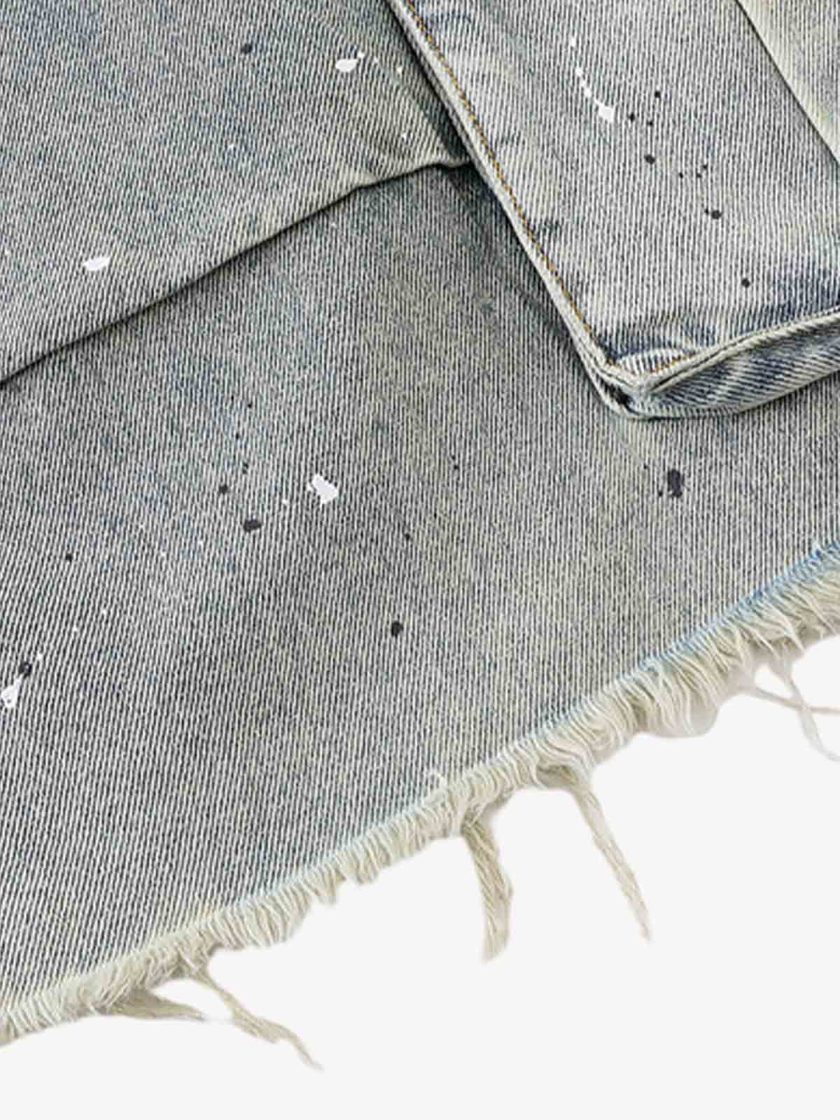 Sticker Distressed Washed Denim Jort 
