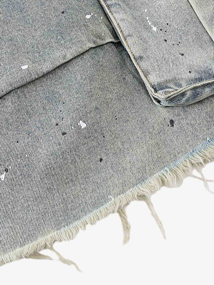 Sticker Distressed Washed Denim Jort 