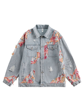 American Street Style Lace Patchwork Denim Jacket | Thesupermade®