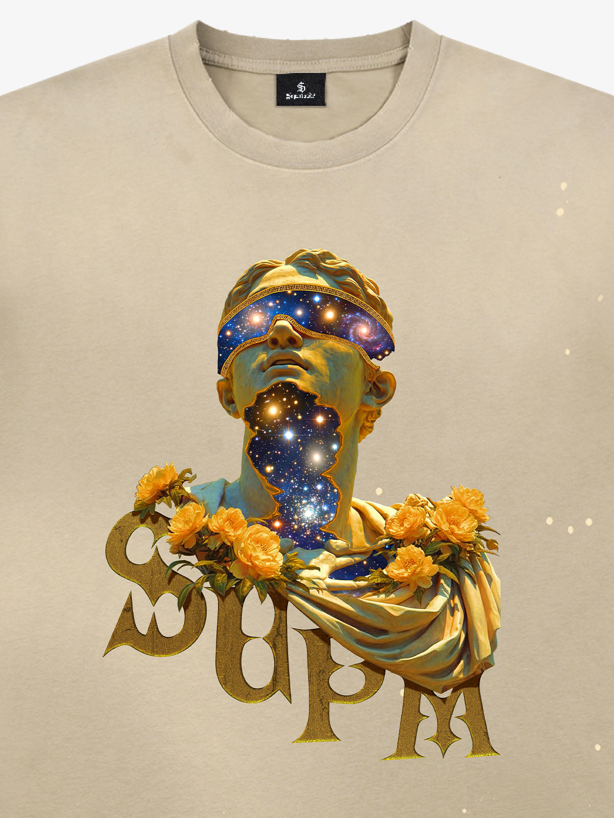 THE SUPERMADE-Wash and splash ink Galaxy Art Print T-Shirt with Cosmic Statue Design for Men and Women 