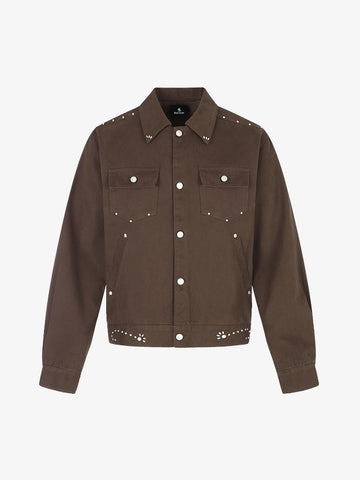 Street Retro Studded Denim Short Jacket