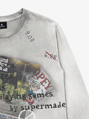 Rhinestone Graphic Dyed Long Sleeve Tee