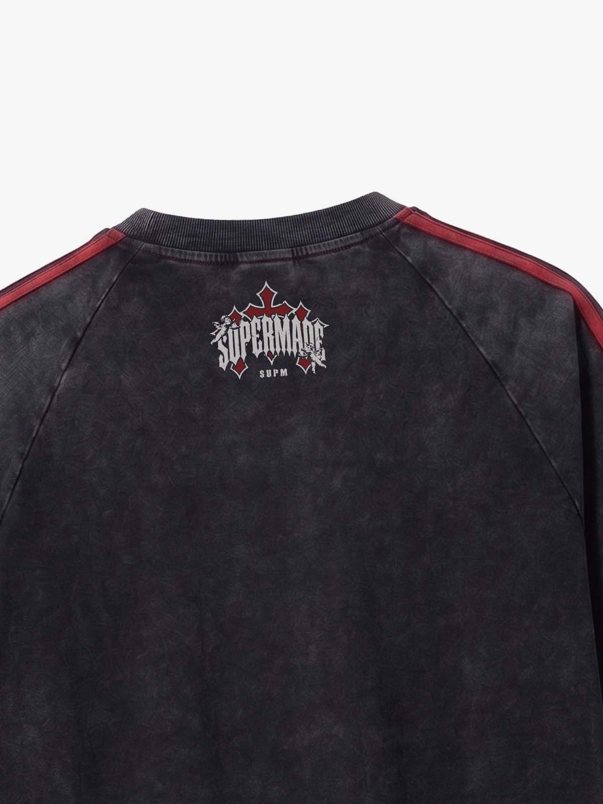 Washed Moto Graphic Distressed Raglan T-Shirt 