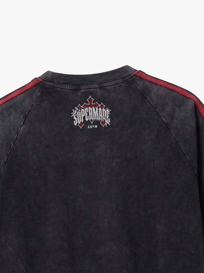 Washed Moto Graphic Distressed Raglan T-Shirt 
