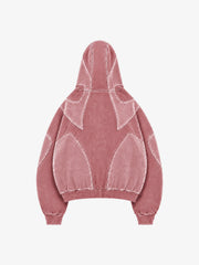 Washed Panelled High-Neck Zip Hoodie & Wide-Leg Sweatpants Set