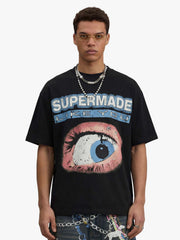 Waffle Knit Eye Graphic Letter Print T-Shirt 