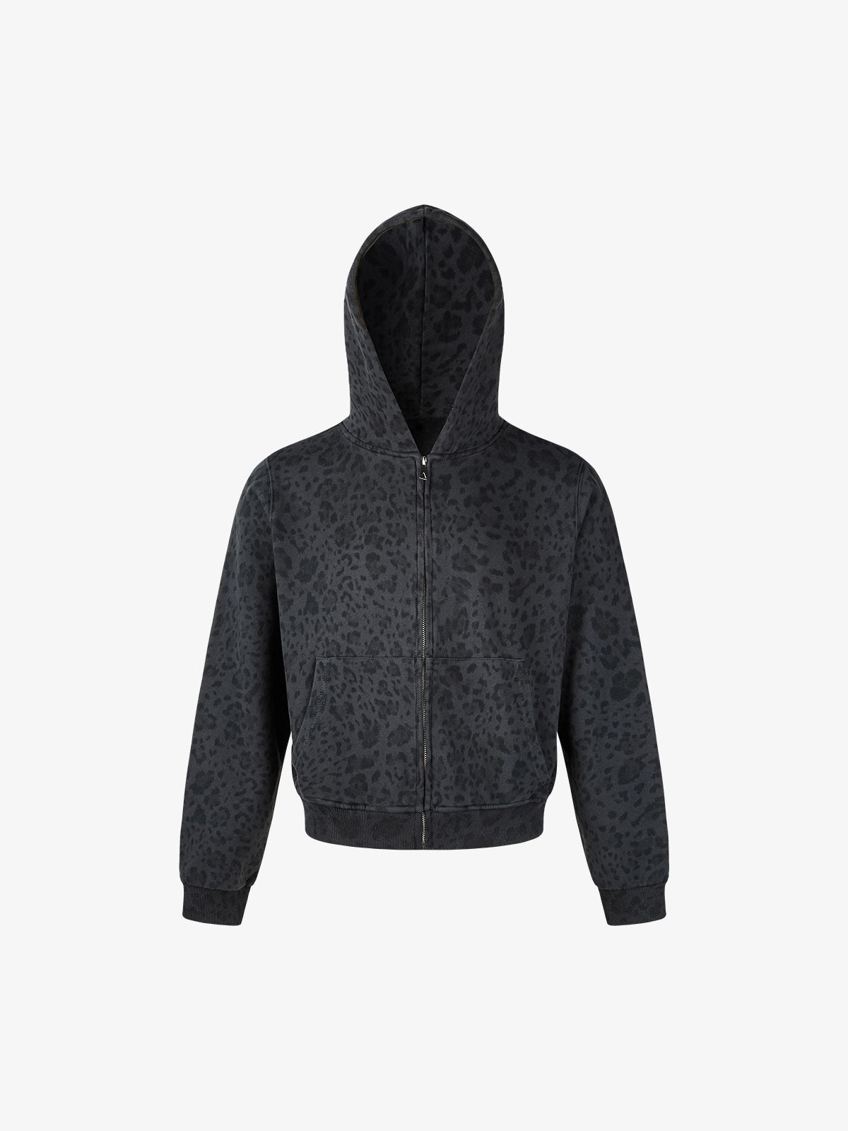 Leopard Pattern Boxy Fit Zip-Up Hoodie