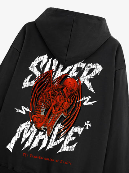 Distressed Graphic Hoodie with Bold Angel Wings Design for Men 