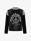 Cotton Blend Long Sleeve T-Shirt with Peace Symbol Skull Print and "End the War" Graphic Design 
