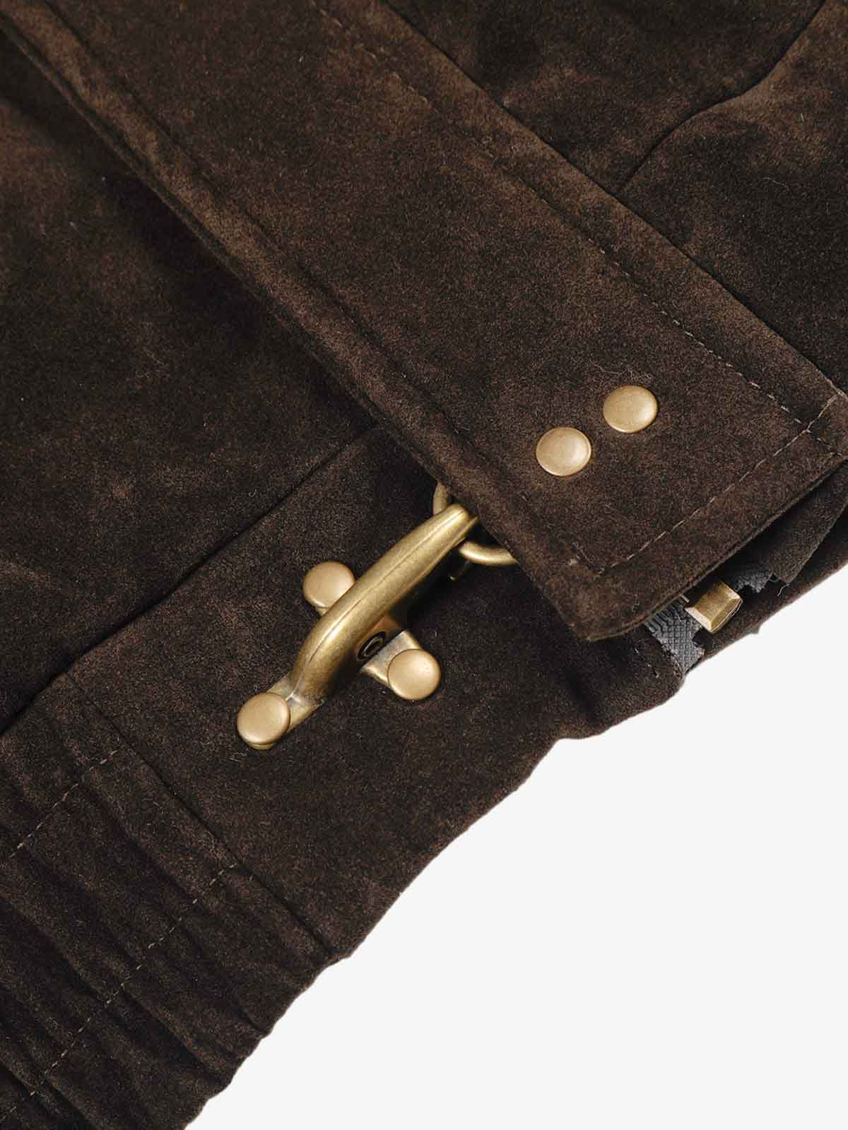 Vintage Suede Embroidered Toggle-Buckle Stand Collar Down Jacket 
