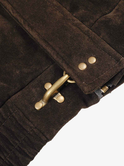 Vintage Suede Embroidered Toggle-Buckle Stand Collar Down Jacket 
