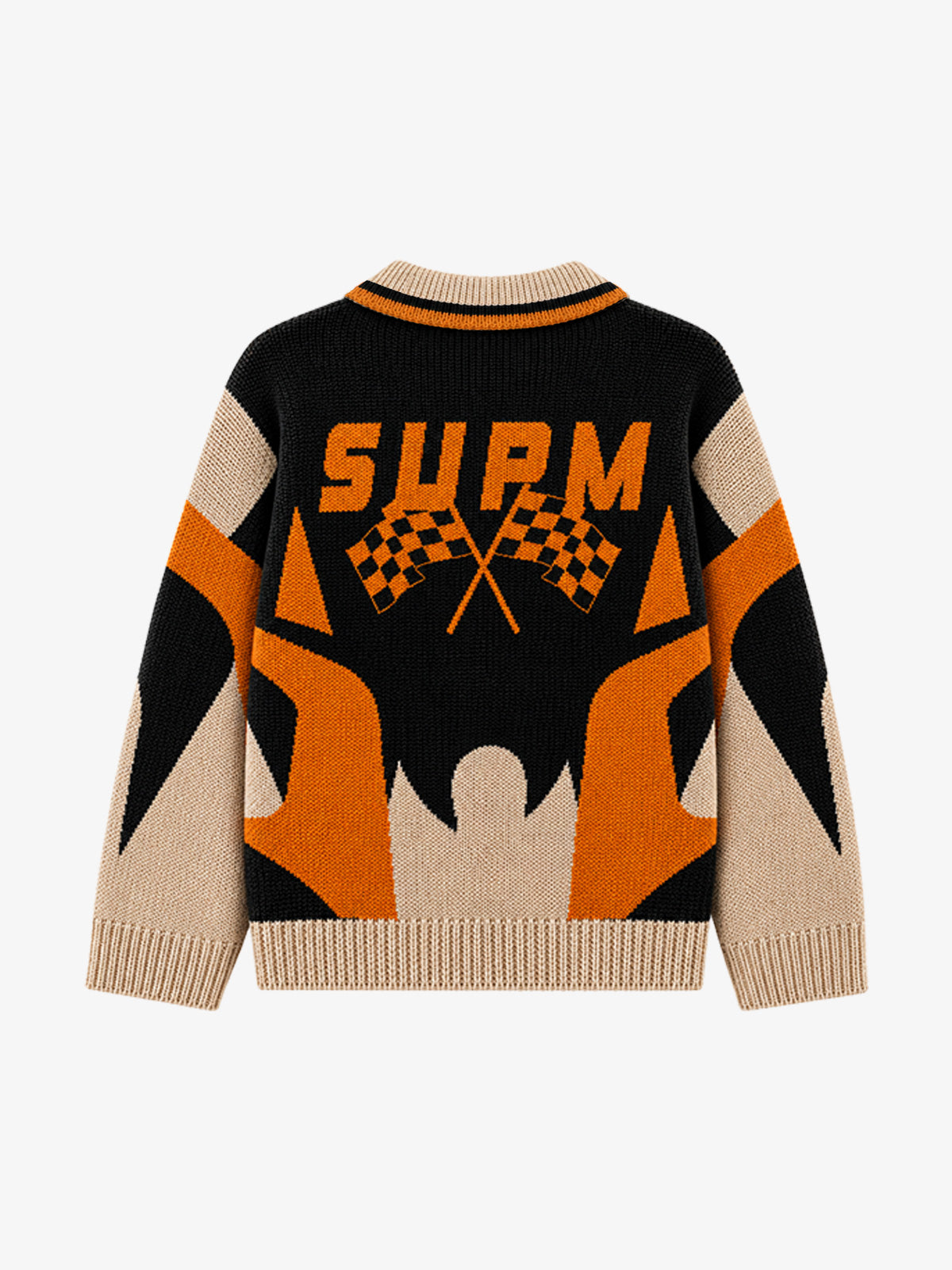 Vintage Racing Graphic Jacquard Knit Polo Sweater