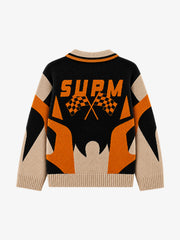 Vintage Racing Graphic Jacquard Knit Polo Sweater