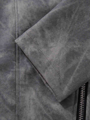 Street-style Distressed Slanted Placket PU Leather Jacket