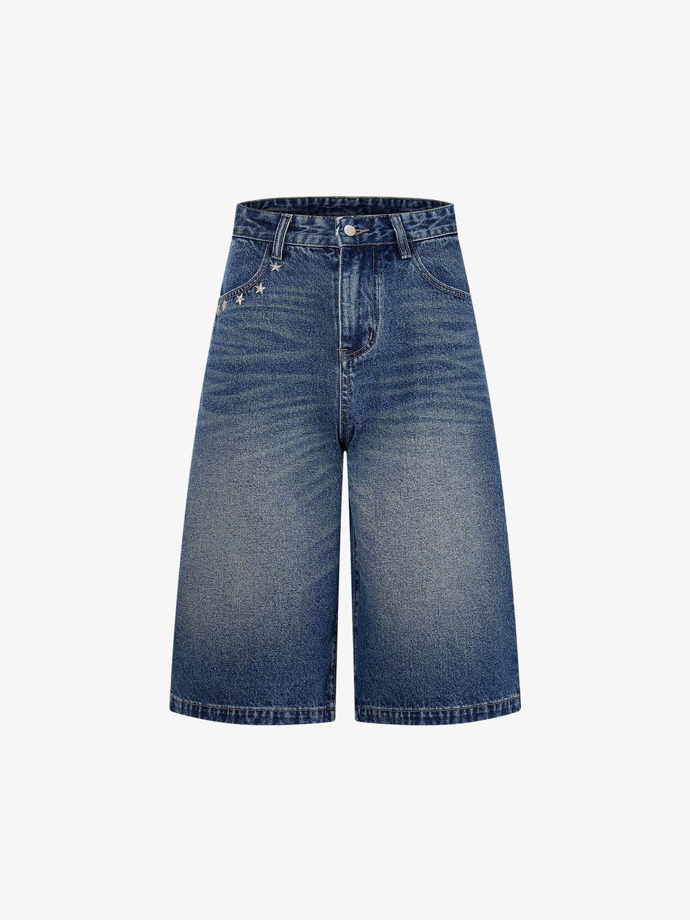 Star Embroidered Denim Shorts with Rivets