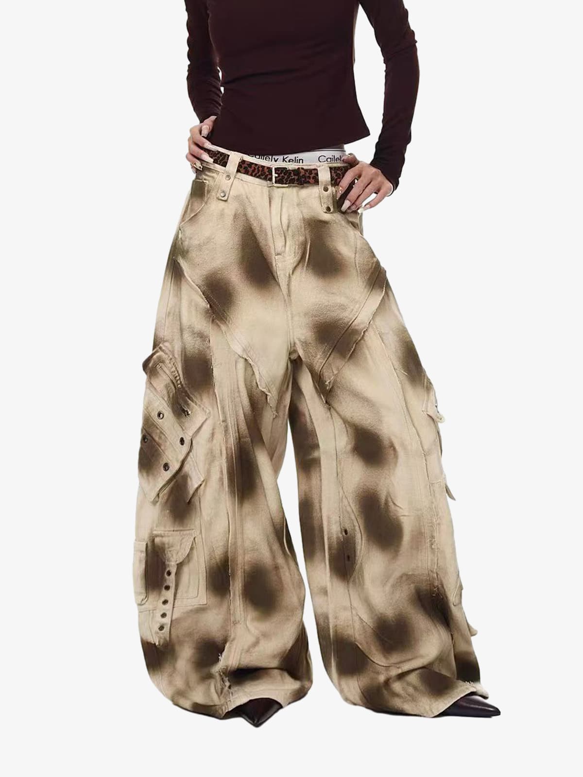 Retro Heavy Wash Gradient Cargo Barrel Jeans 